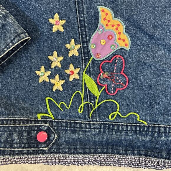 I Love Jesus Denim Jacket Women's X-Large Embroidered Sequin Flower Rainbow - Picture 14 of 16